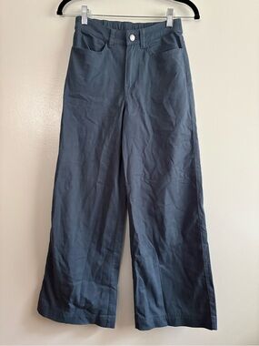 Pact Organic Cotton Slate Blue Stretch Twill Wide Leg Crop Pants High Waist XS